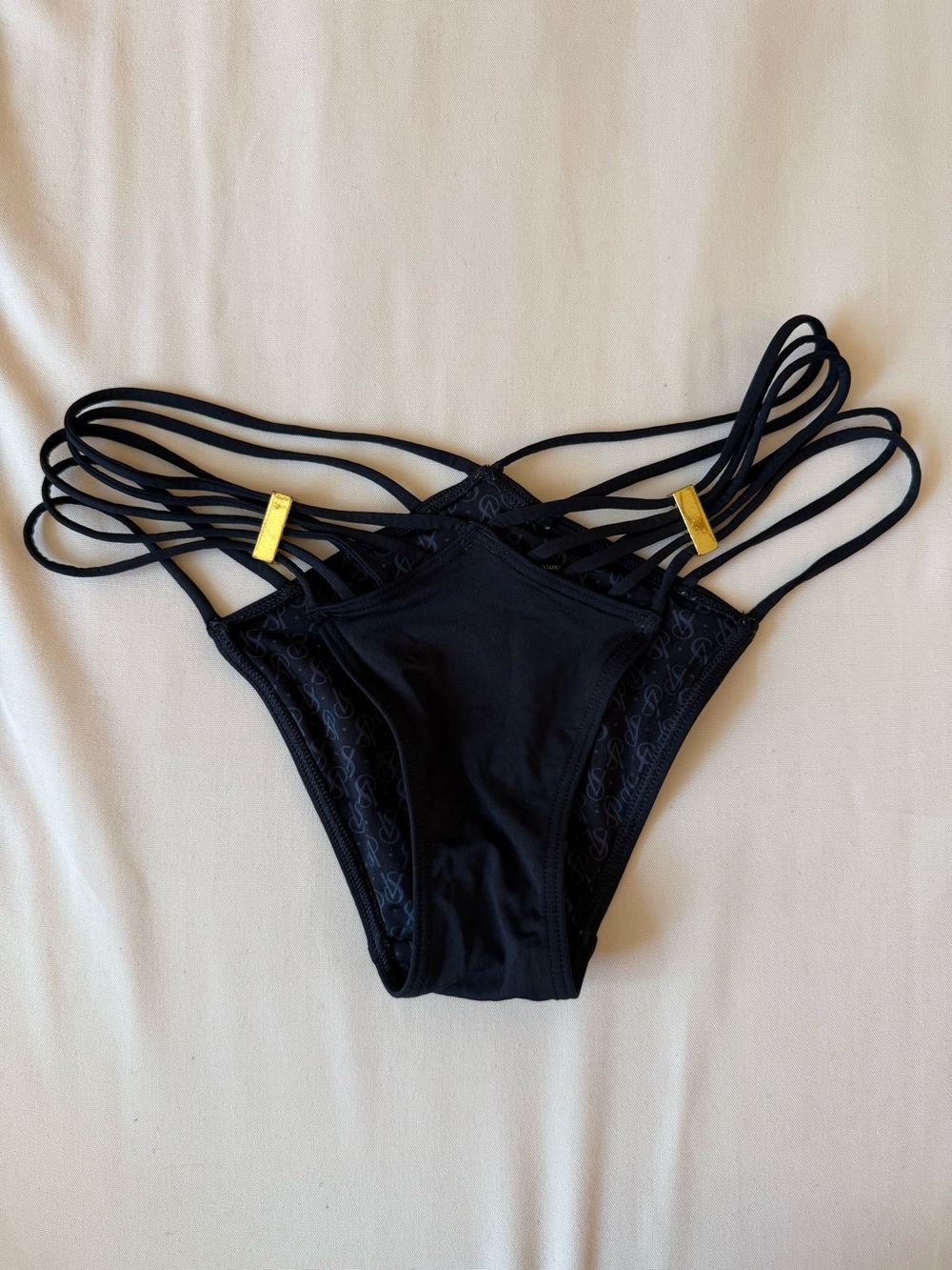 Victoria's Secret Black Strappy Push-Up Bikini Set with Gold Accents - Picture 4 of 12
